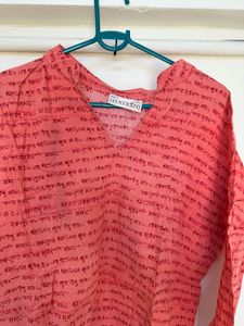Vibrant Coral Printed Kurta
