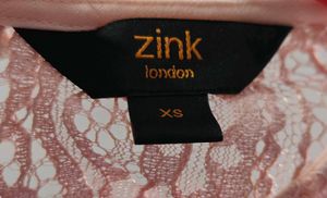 ZINK LONDON Baby Pink Lace Cold Shoulder Top