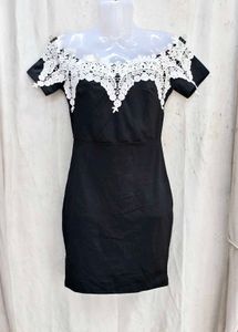 I. Black Lace Trim Off-Shoulder Dress