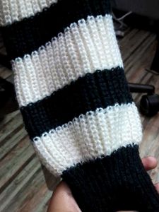 Striped Knit Sweater with Buckle Detail