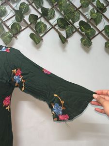 Embroidered Dark Green Peasant Blouse