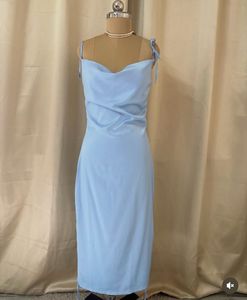 Elegant Light Blue Satin Slip Dress