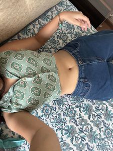 Sage Green Printed Crop Shirt with Collar