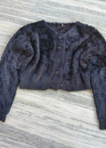 Fuzzy Cropped Cardigan,fur jacket