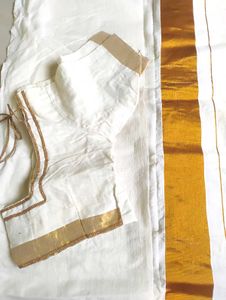 Elegant White Blouse with Gold Border