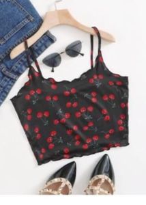 Cute Cherry Print Crop Top