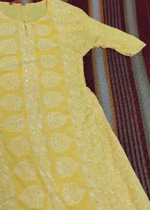 Yellow Kurta with White laggies