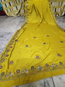 Vintage Yellow mirror work Saree