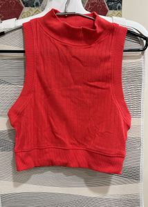 Ribbed High Neck Sleeveless Top size S