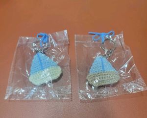 Two Handmade Crochet Beanie Keychains