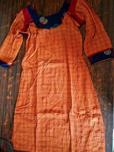 Orange Printed Cotton Kurta
