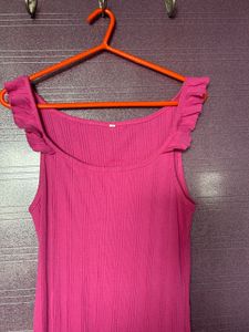 Vibrant Pink Ribbed Ruffle Dress