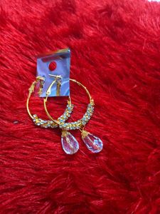 💖 Gold Crystal Drop Hoop - Designer Party Earring