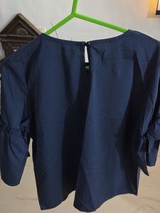 Navy Blue Bow Sleeve Blouse