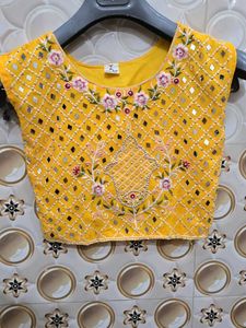 Embroidered Yellow Blouse with Mirror Work