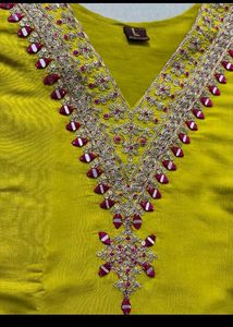 Lime Yellow Embroidered Kurta Set