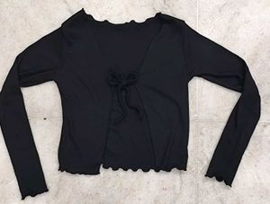 Chic Black Tie-Front Cardigan Top