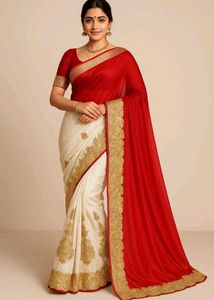 red ♥️ net embroidery saree