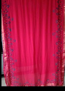 Vibrant Pink Saree with Floral Border
