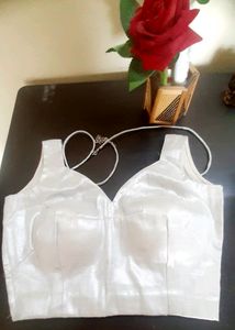 Beautiful silver shine sleeve less blouse 👚 side zip and margin also avilable 👍