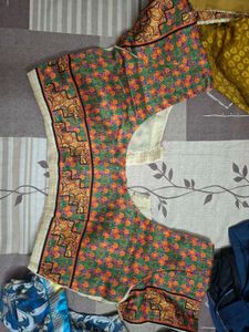 Yellow &amp; Red Saree with Embossed Pattern