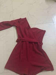 Chic One-Shoulder Burgundy Dress
