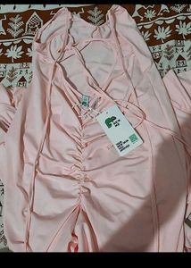 Pink Solid Plunging NeckMaxi Dress