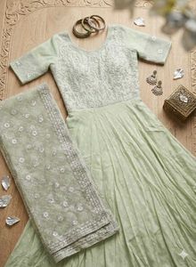 Elegant Mint Green Anarkali Gown