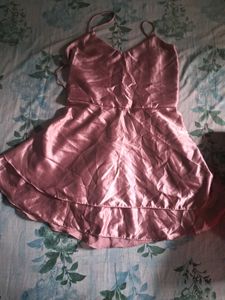 Elegant Pink Satin Party Dress fit upto 34-36