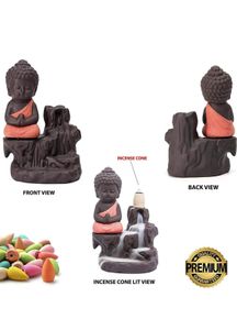 Smoke Fountain Meditating Buddha Backflow Incense Burner with 50 Backflow Cones (Pack Of 2)