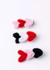Fuzzy Heart Hair Clips Set of 3
