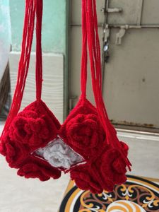 Red Crochet flower bag with Floral Detail