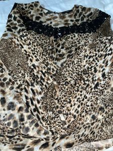 Leopard Print Lace Trim Long Sleeve Top