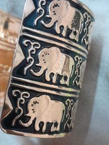 Elephant Design Gold Black Cuff Bracelet