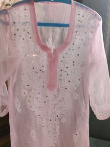 Pink Chikankari Kurta With Lining