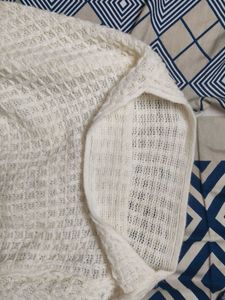 Cream Woven kaftan with Fringe