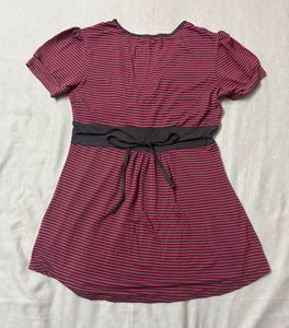 Madame Pink Striped Top with Bow Detail