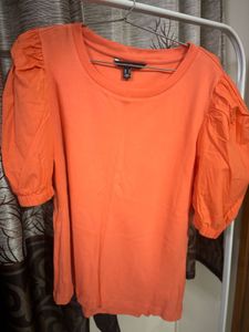 Orange Puff Sleeve Top