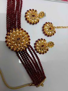 Elegant Maroon &amp; Gold Jewelry Set