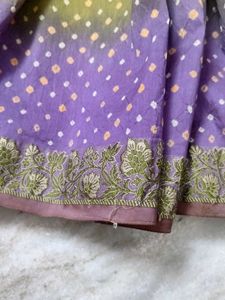 Purple &amp; Olive Green Bandhani Saree