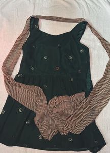 Embellished Dark Green and beige sharara set