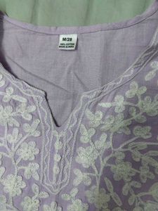 Embroidered Lavender Cotton Kurta