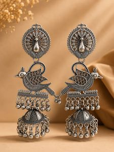 Oxidized Silver Moonlit Jhumka Earrings