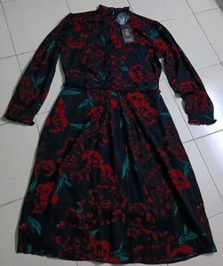 Floral Midi Dress Red and Black