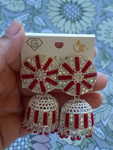 earrings jhumka red