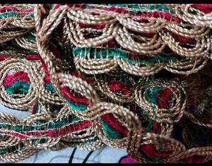 Embroidered golden green red lace