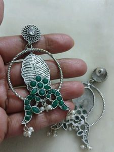 Designer Ethnic Green Stone Earrings brass earring