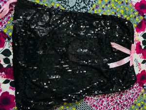 Sparkly Sequin Black Blouse with Bow Detail