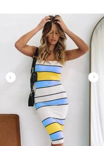 Striped Spaghetti Strap Midi Dress