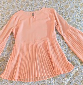 Pleated Peach Bell Sleeve Top